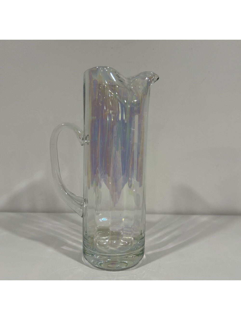 VINTAGE MCM Blown Glass Iridescent Martini Cocktail Water Pitcher 11”